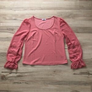 Suzy Shier Coral Blouse with Sheer Sleeves